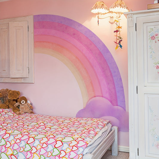 Large Pink And Purple Gradient Rainbow Wall Stickers: 4 Sheets (30X90Cm) for Room Decor - Self-Adhesive, Contemporary Design, PVC Material, One-Time Use - Topdecheztop.fr