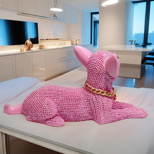 Statue de chihuahua rose en résine