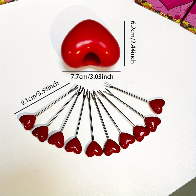 Un ensemble de fourchettes à dessert en acier inoxydable en forme de cœur
