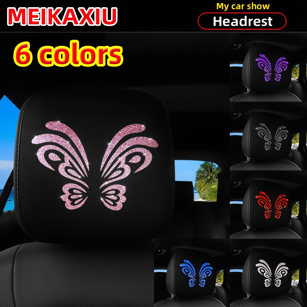 1. Coussin d'appui-tête de voiture confortable et respirant, motif papillon