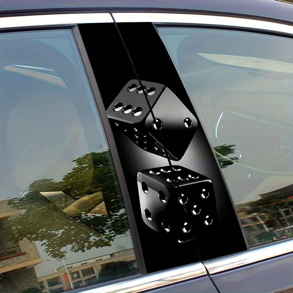 2pcs Black Dice Car Stickers, Vinyl, Matte Finish, Easy to Apply, Residue-Free, Scratch-Resistant & Waterproof, Self-Adhesive, Suitable for Plastic and Metal Surfaces, Automotive Decoration, Glass Surface Decor