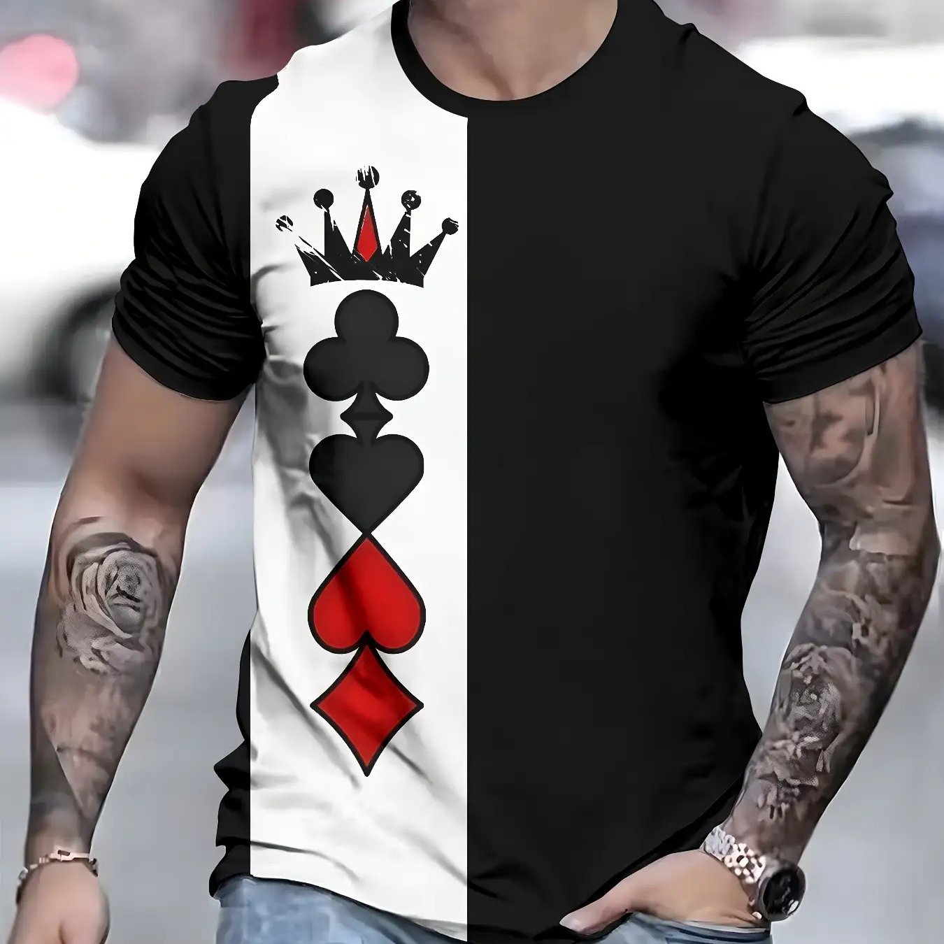 T-shirt homme imprimé 3D numérique « Roi des cartes à jouer »