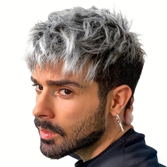 Perruque courte bouclée pour homme - Fibre synthétique résistante à la chaleur