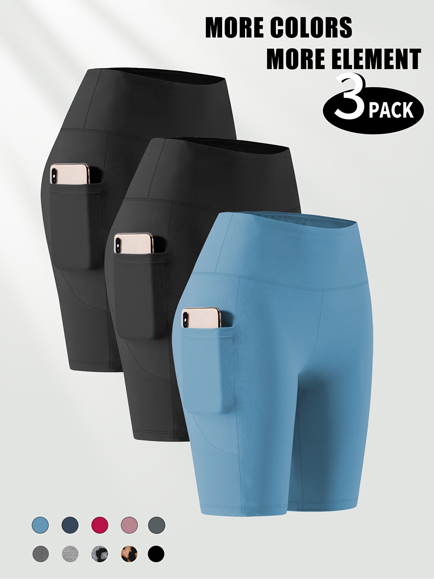 Lot de 3 bermudas taille haute avec poches en forme de lune, grande taille - Topdecheztop.fr