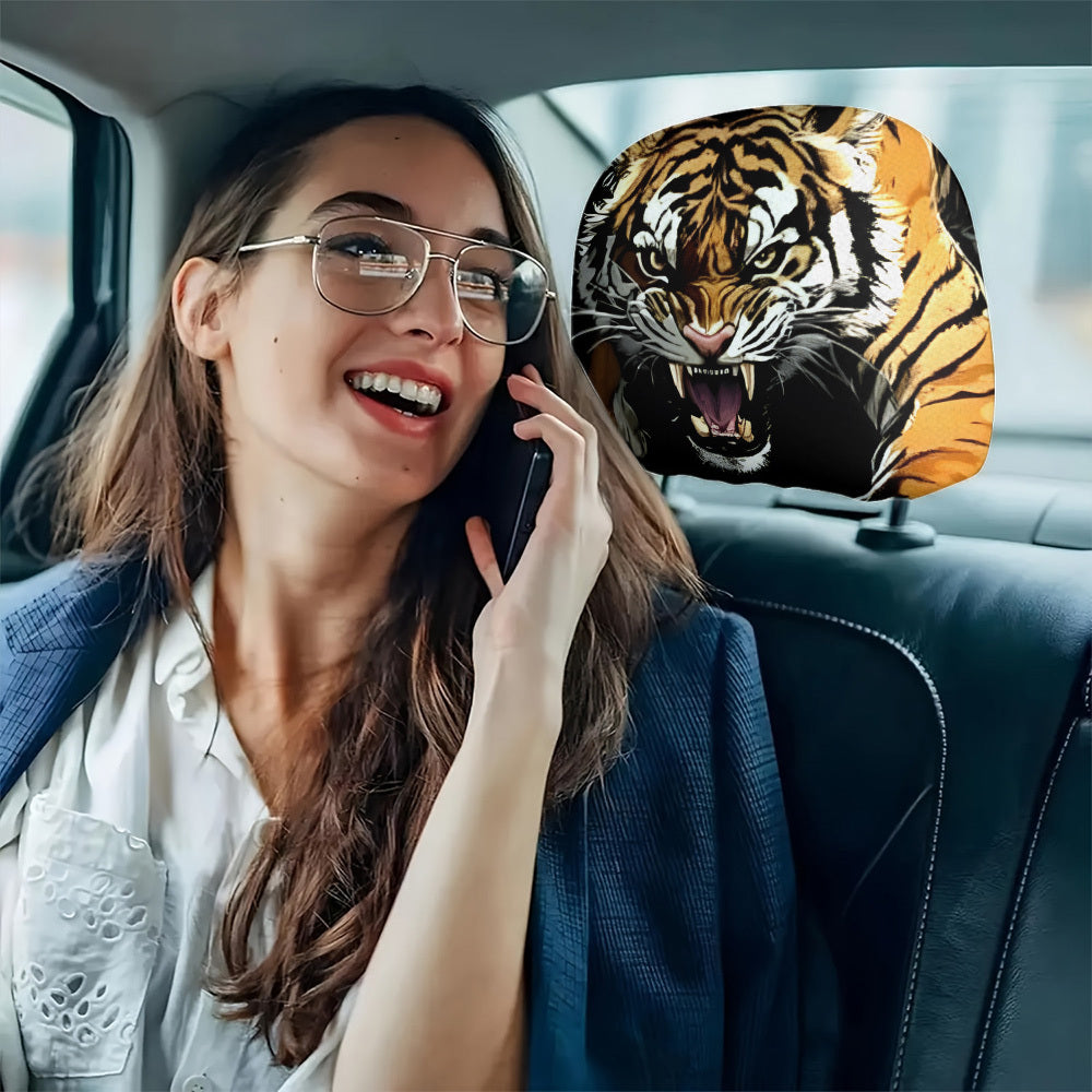 Lot de 2 housses d'appuie-tête de voiture à imprimé tigre sauvage