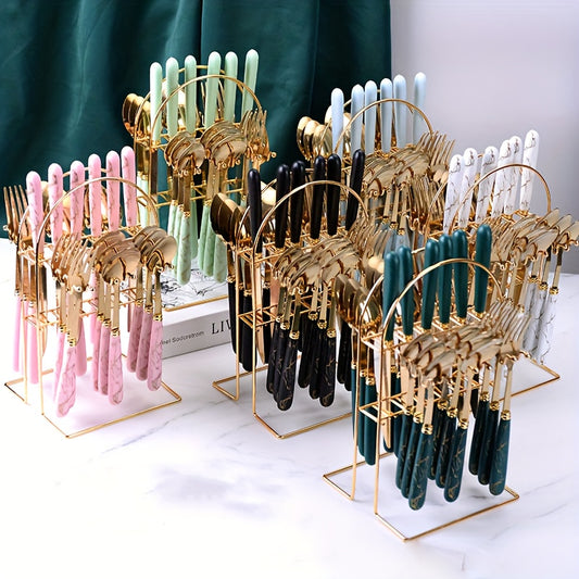 Ensemble de couverts robustes en acier inoxydable 24 pièces avec support