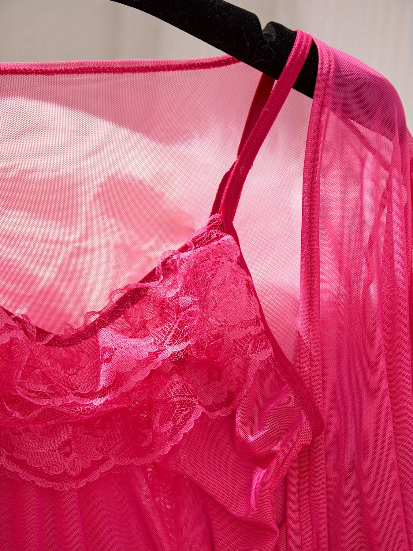 Ensemble de lingerie en dentelle contrastée unie, body et peignoir à col en V - Topdecheztop.fr