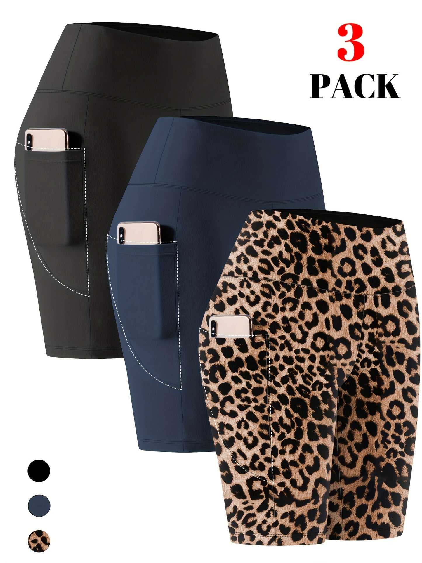 Lot de 3 bermudas taille haute avec poches en forme de lune, grande taille - Topdecheztop.fr
