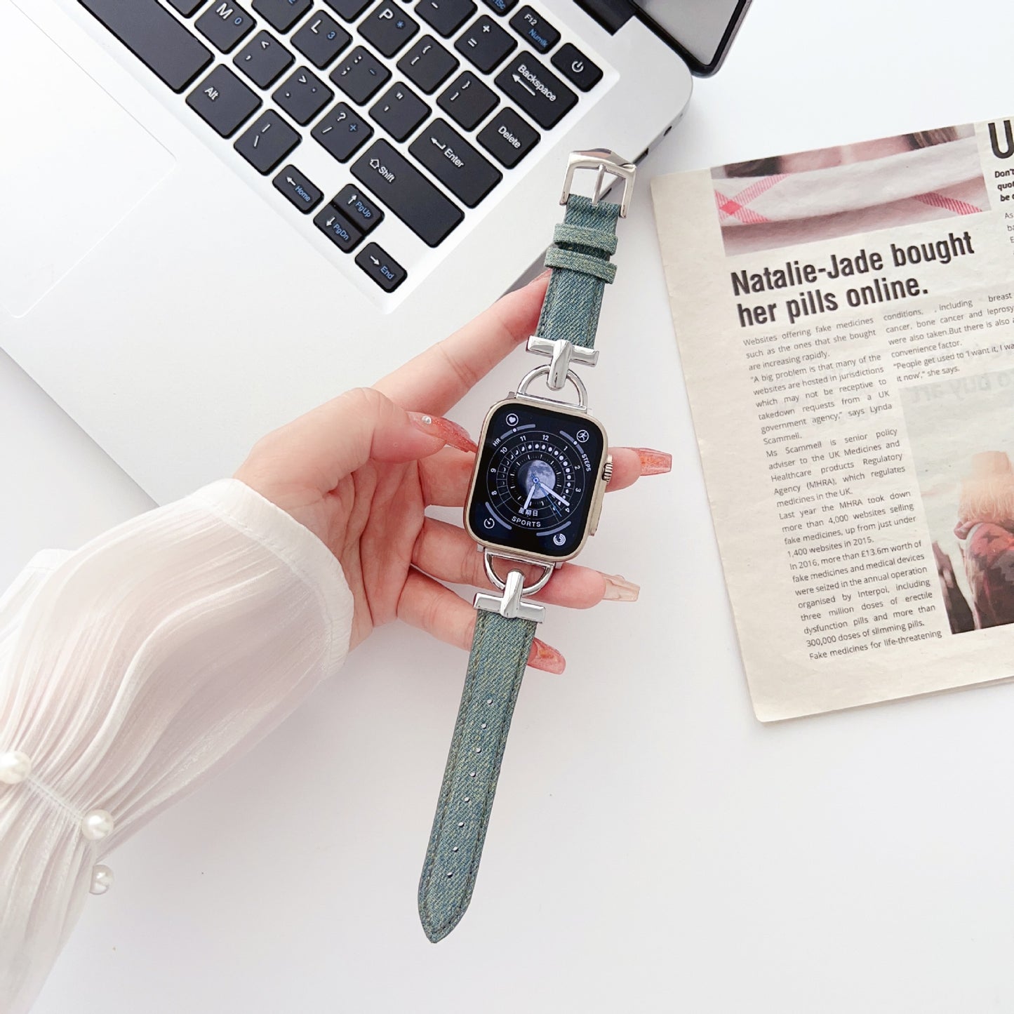 Nouveau bracelet fin en denim en métal