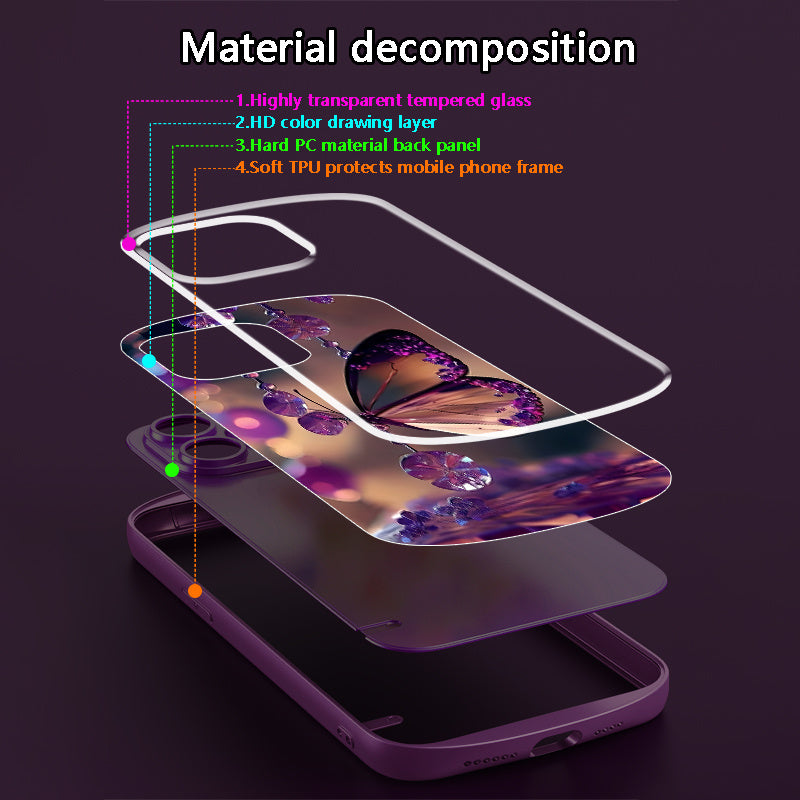 Coque en verre trempé avec pendentif papillon en cristal violet pour iPhone - Topdecheztop.fr