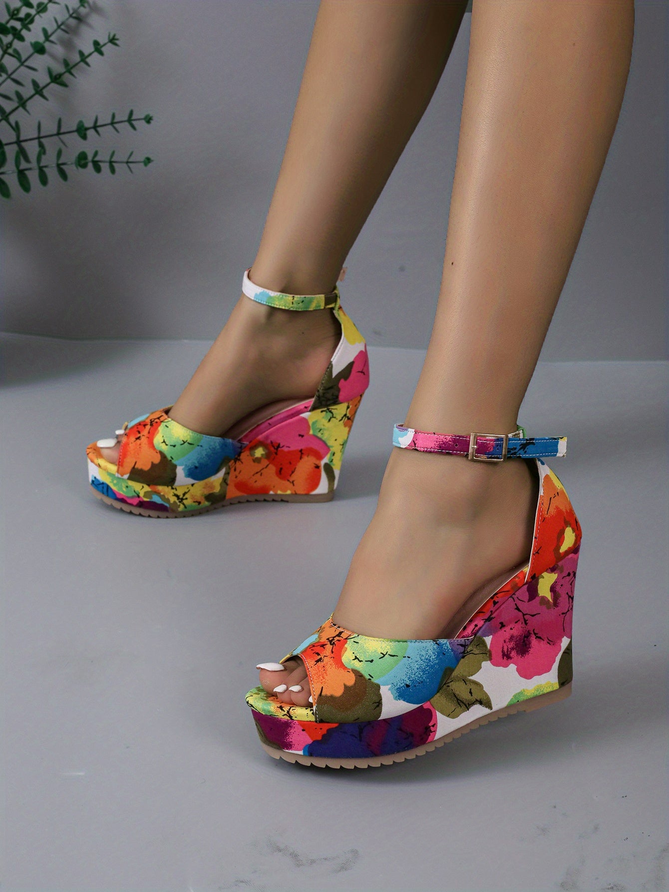 Sandales compensées , imprimé floral pour femmes - Topdecheztop.fr