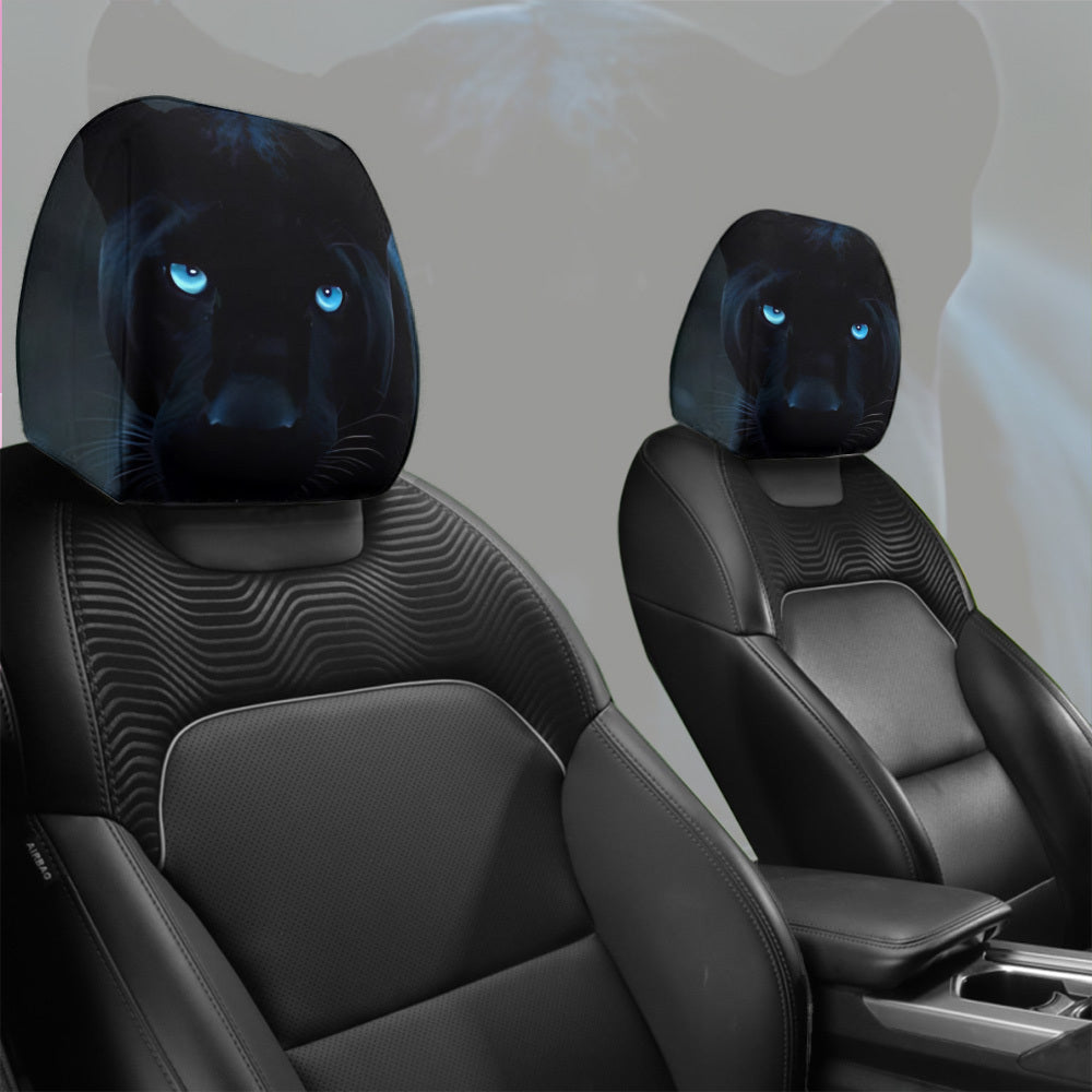Lot de 2 housses d'appui-tête de voiture à imprimé léopard noir et bleu