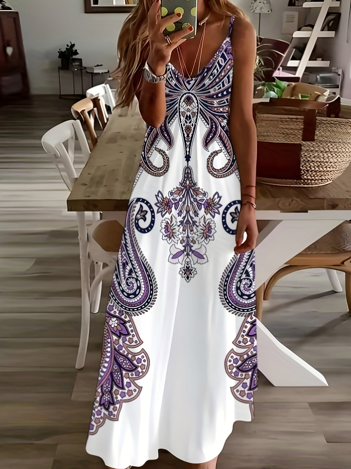 Robe camisole imprimé floral et col en V, robe décontractée sans manches - Topdecheztop.fr