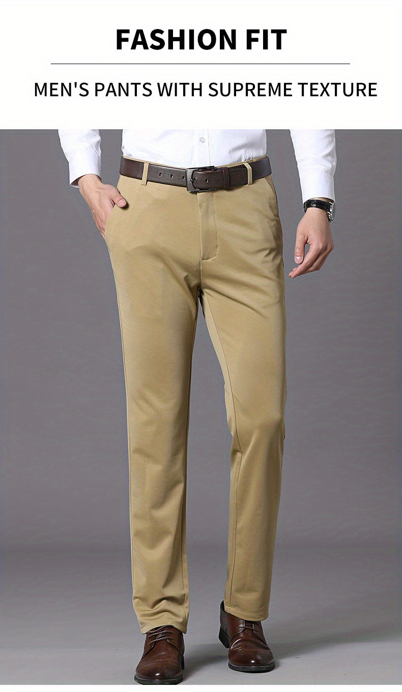 Pantalon habillé classique, couleur unie, légèrement extensible, pour homme