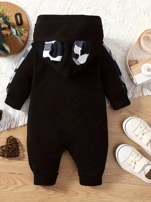 Infant's "Mama's Boy" Print Hooded Bodysuit, Comfy Long Sleeve Onesie, Baby Boy's Clothing - Topdecheztop.fr