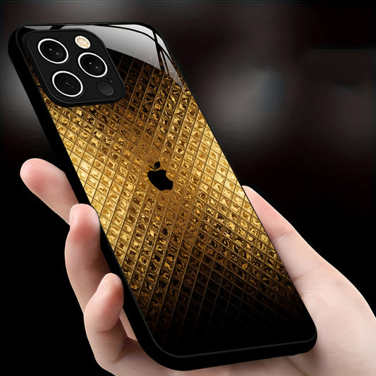 Étui en verre trempé de luxe léger avec logo Apple Golden