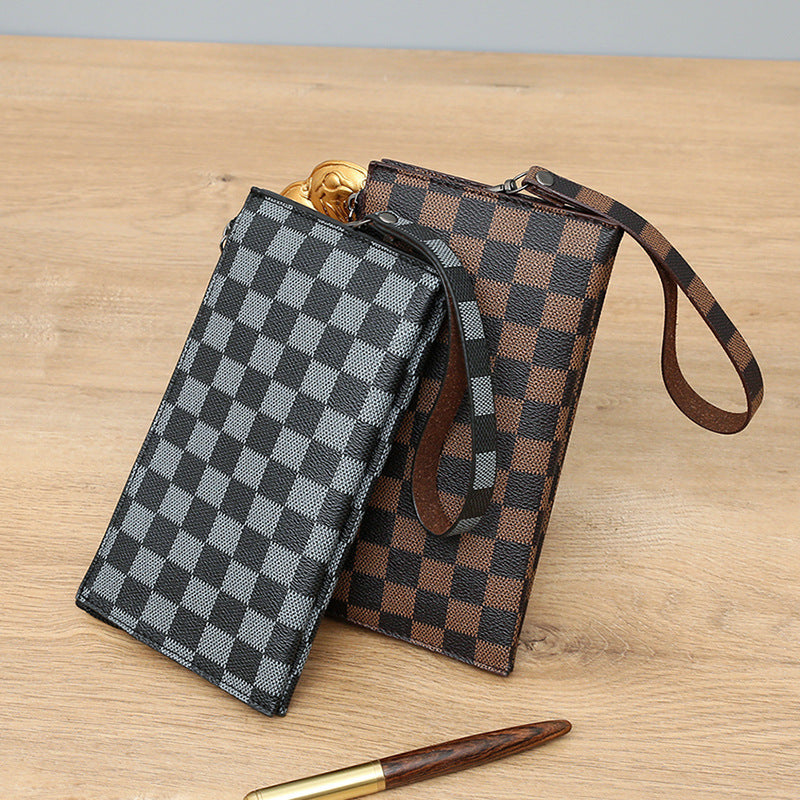 Portefeuille à fermeture éclair pour homme, motif écossais