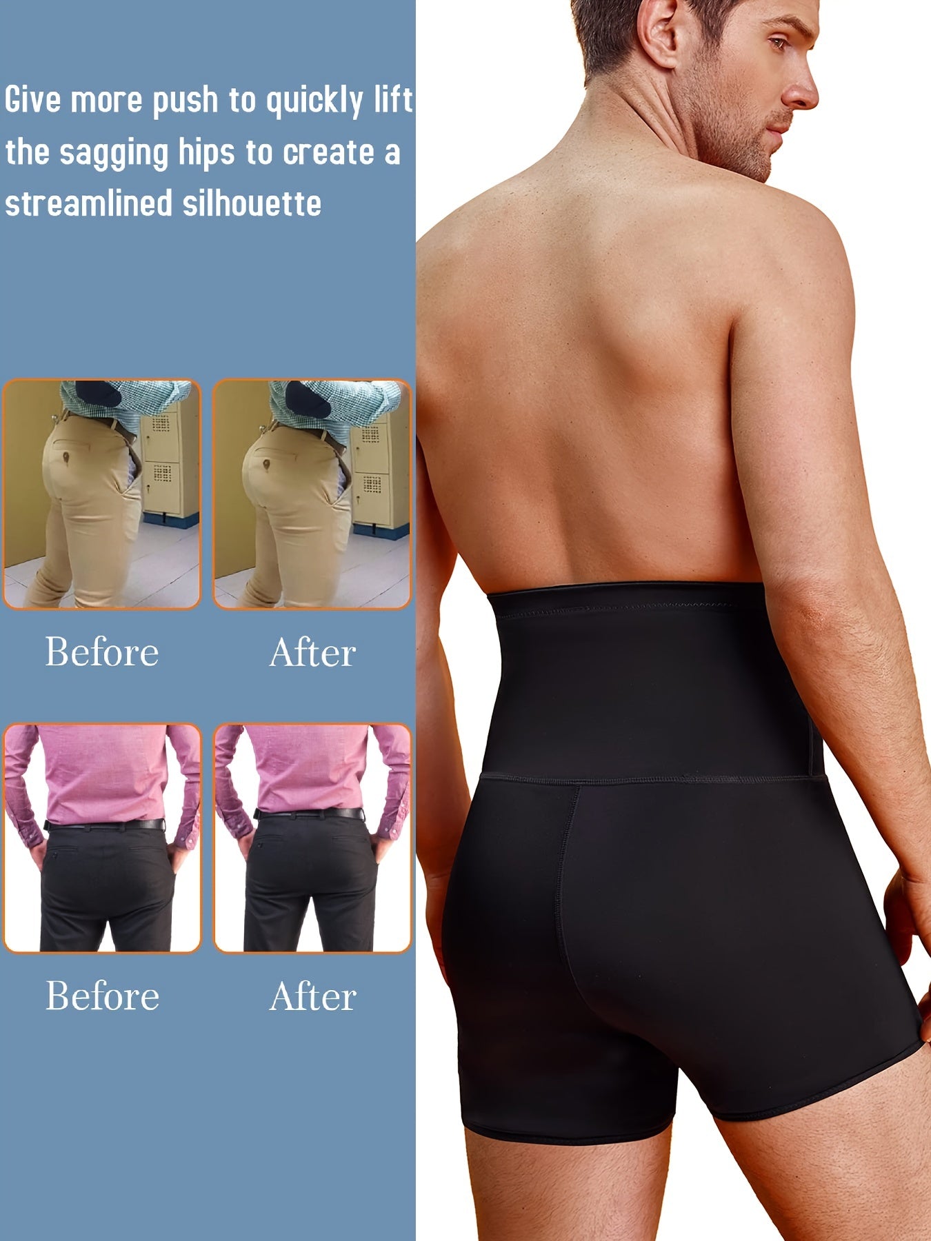 Junlan Men High Waist Slimming Underwear Body Shaper Seamless Boxer Briefs - Topdecheztop.fr