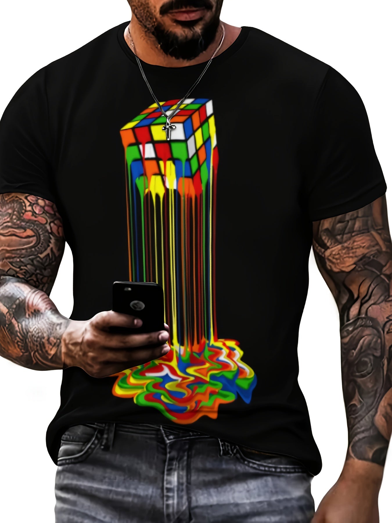 T-shirt imprimé cube 3D pour homme avec motif cube - Topdecheztop.fr