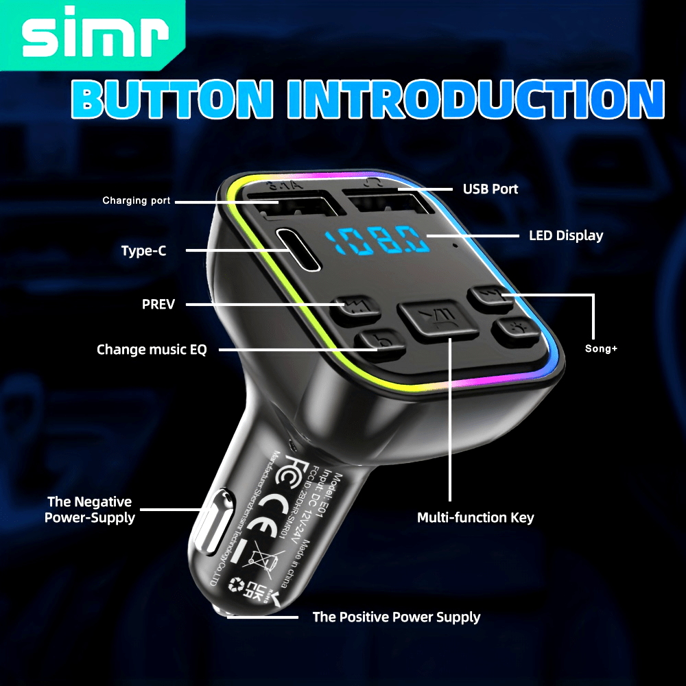 Lecteur MP3 de voiture avec transmetteur FM sans fil, charge rapide USB