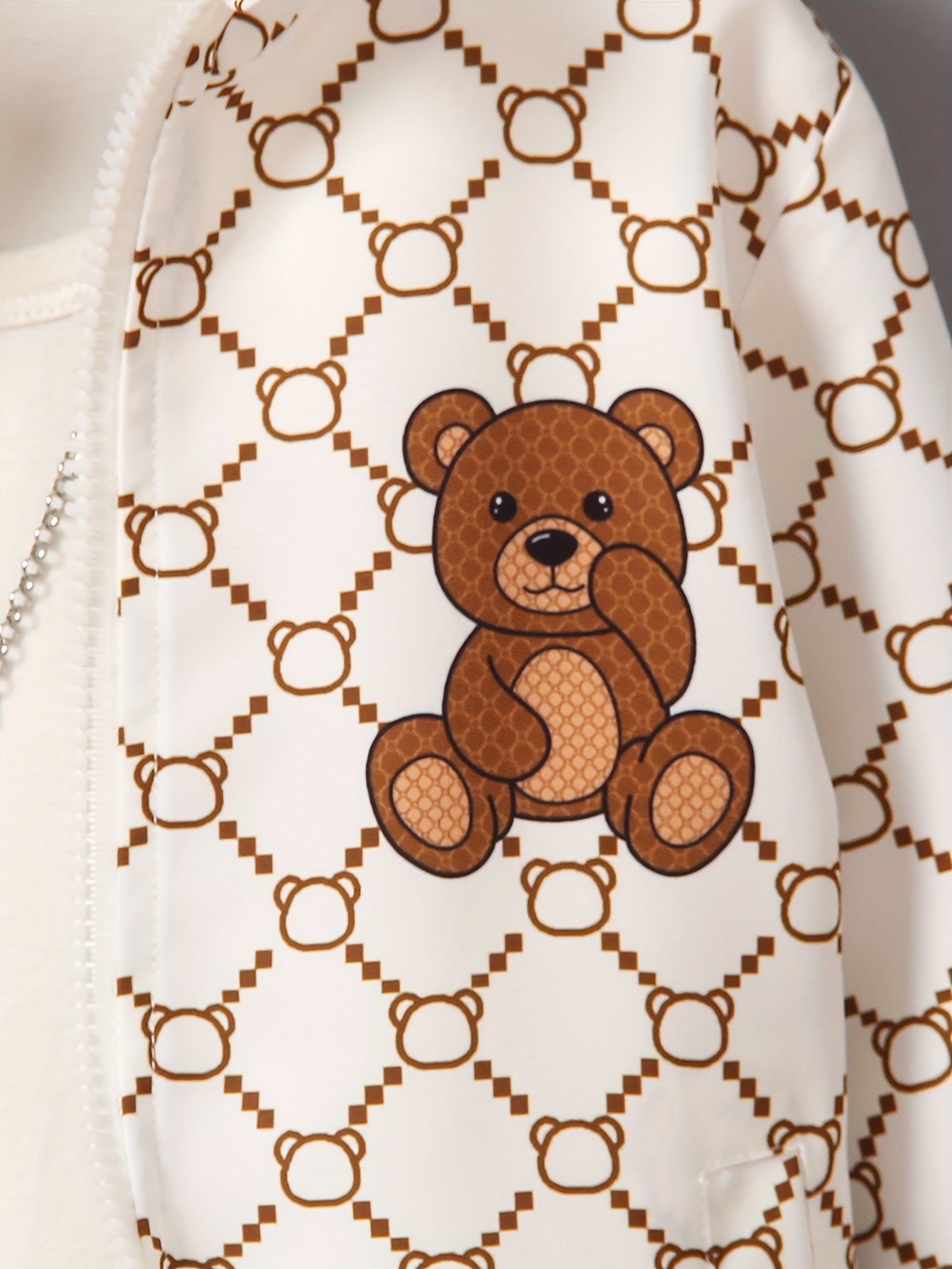Kids Sporty Quick-Dry Woven Zip-Up Long Sleeve Jacket & Shorts Set, Cute Bear Print, Casual Style, Boys Spring And Fall Outfit - Topdecheztop.fr