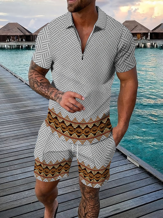 Ensemble polo et short zippé décontracté imprimé 3D - Topdecheztop.fr