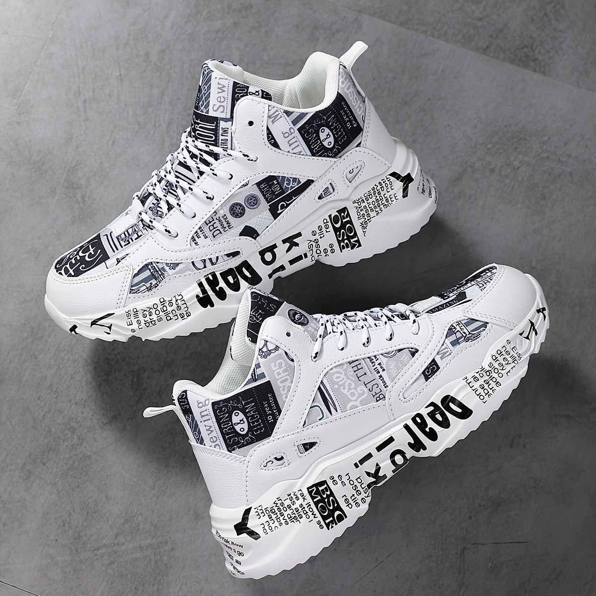 Trendy Graffiti Print Faux Leather Heighten Chunky Sneakers, Wear Resistance Non Slip Shock Absorption Sneakers, Casual Versatile Outdoor Sports Running Shoes Dad Shoes For Women & Men - Topdecheztop.fr