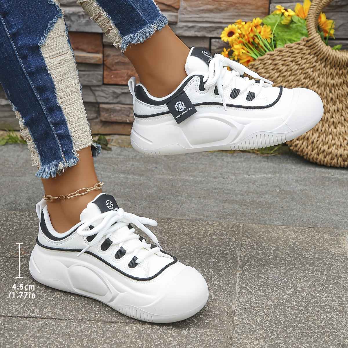 Four Seasons Trendy Ins Shoes for Women, Small Size Height Increase Shoes, Student White Shoes, Thick Sole Board Shoes for Women