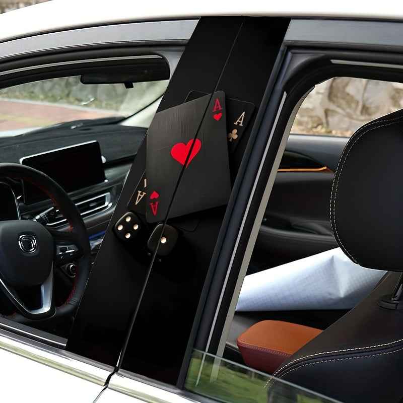2pcs Of Poker Card Design Car Stickers, Vinyl, Scratch-Resistant And Waterproof Car B-Pillar Stickers, Matte, Suitable for Glass/Metal/Plastic Surfaces, Easy to Stick And Tear, Suitable for Car Decoration And Car Exterior Acc