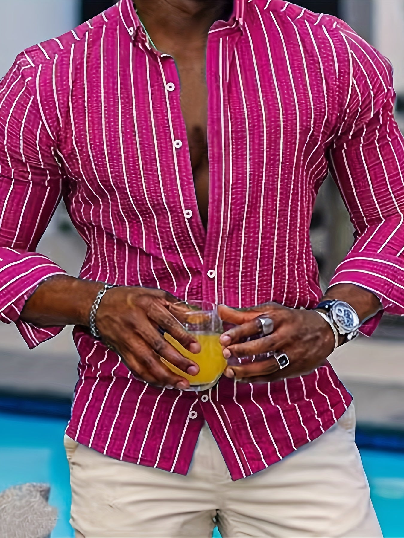 Chemise boutonnée à manches longues et rayures décontractée pour homme