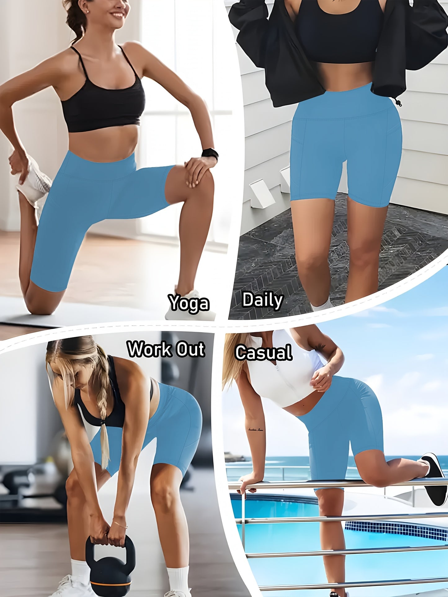 Lot de 3 bermudas taille haute avec poches en forme de lune, grande taille - Topdecheztop.fr