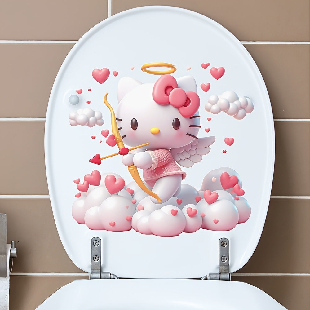 1pc Sanrio Hello Kitty Valentine's Day Toilet Sticker - Waterproof Self-Adhesive Bathroom Decal with Love Hearts & Arrows, Cute Cartoon Design for Home Decor - Topdecheztop.fr