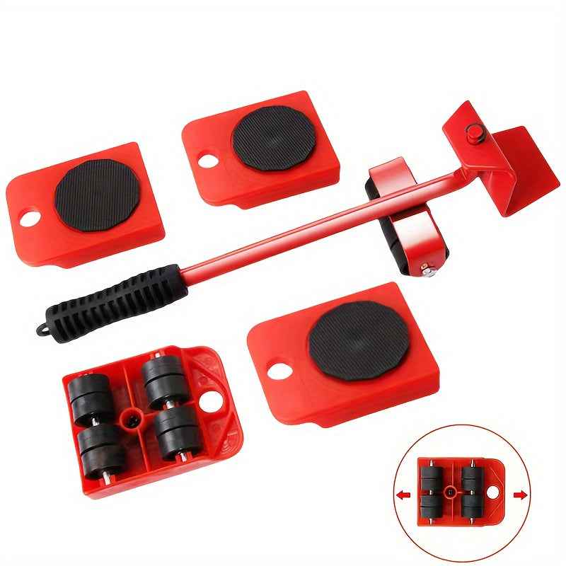 5pcs Heavy-Duty Furniture Lifter Set, Metal Furniture Moving Rollers with 360-Degree Rotating Pads, Easy Glide Sofa and Appliance Mover Tool Kit