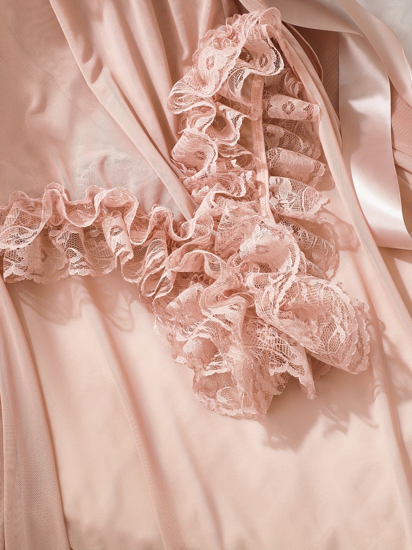 Ensemble de lingerie en dentelle contrastée unie, body et peignoir à col en V - Topdecheztop.fr
