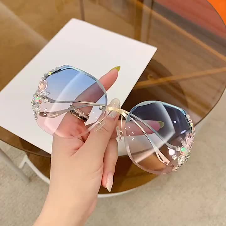 1 paire de lunettes tendance sans monture avec strass - Topdecheztop.fr