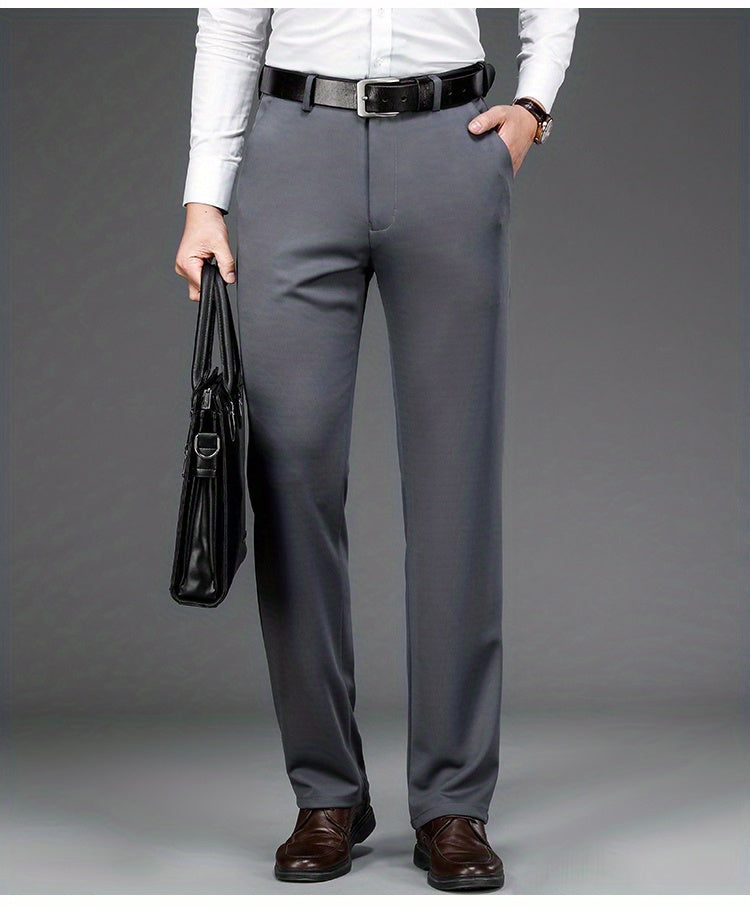 Pantalon habillé classique, couleur unie, légèrement extensible, pour homme