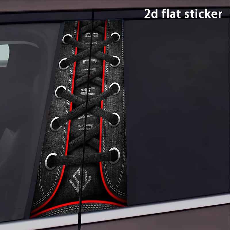 2pcs Stylish Car B-Pillar Stickers - Cool and Fun Decals, Unique Design for Vehicle Protection. Denim Texture Shoe Strap Style, Retro Trendy Self-Adhesive Waterproof Scratch-Resistant, Suitable for Various Cars, Multiple Mate