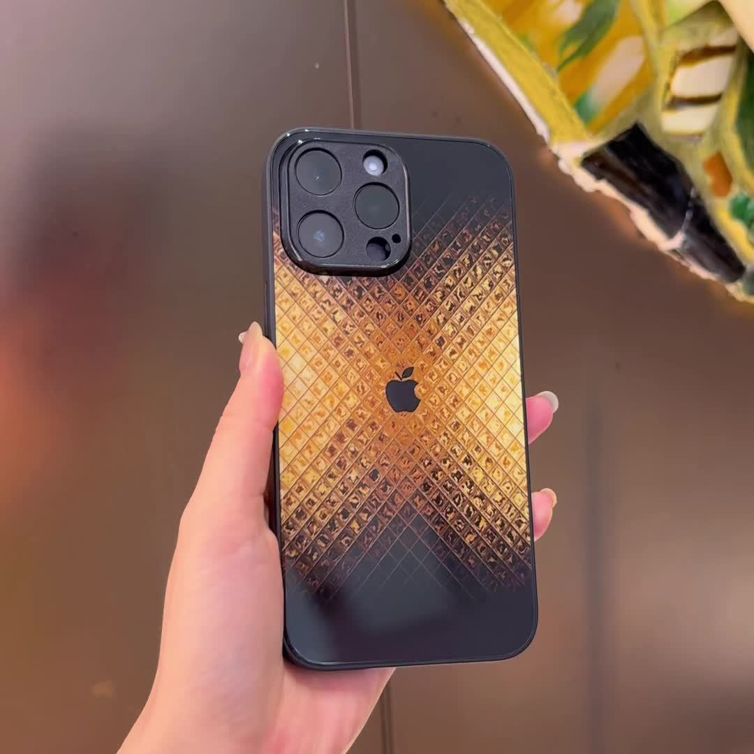 Étui en verre trempé de luxe léger avec logo Apple Golden