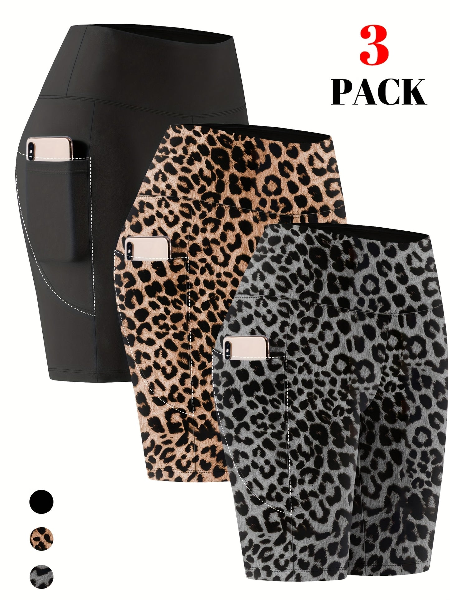 Lot de 3 bermudas taille haute avec poches en forme de lune, grande taille - Topdecheztop.fr