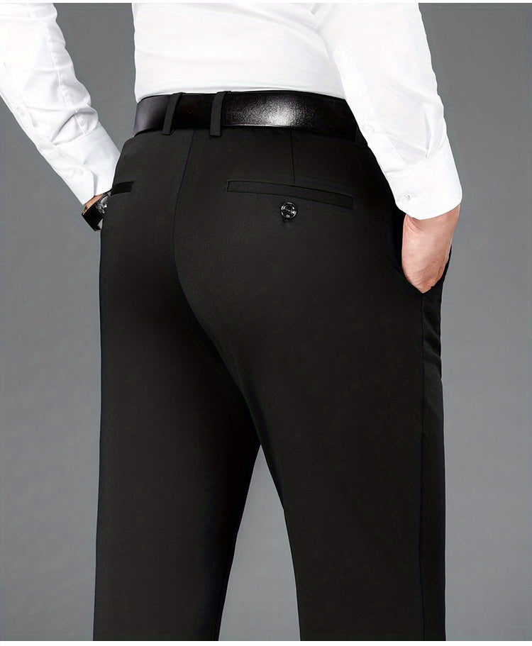 Pantalon habillé classique, couleur unie, légèrement extensible, pour homme