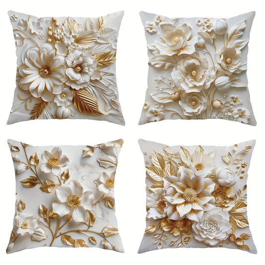 Lot de 4 housses de coussin décoratives en velours à motif floral 3D - Topdecheztop.fr