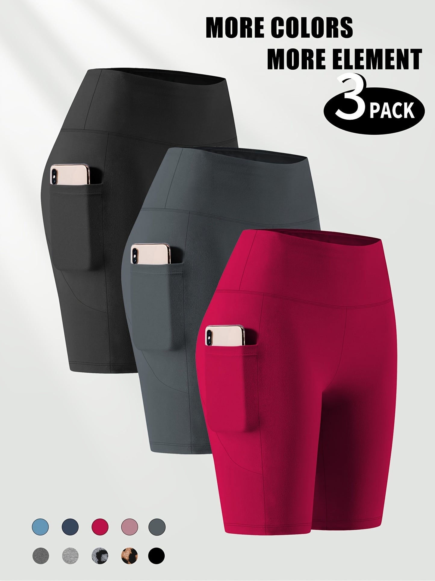 Lot de 3 bermudas taille haute avec poches en forme de lune, grande taille - Topdecheztop.fr