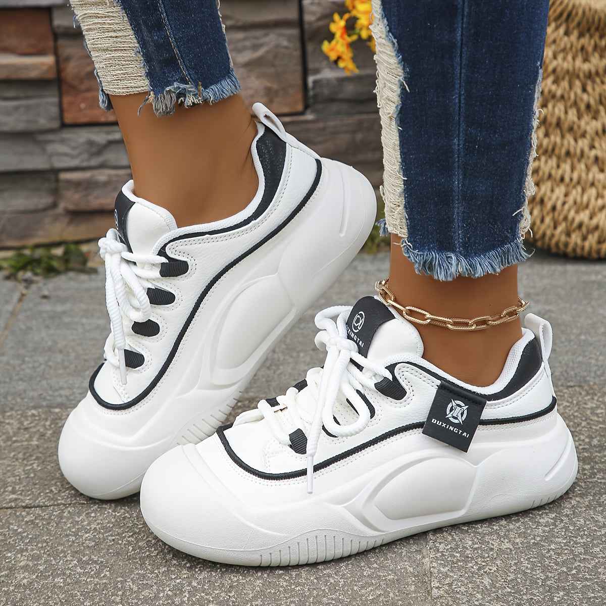 Four Seasons Trendy Ins Shoes for Women, Small Size Height Increase Shoes, Student White Shoes, Thick Sole Board Shoes for Women