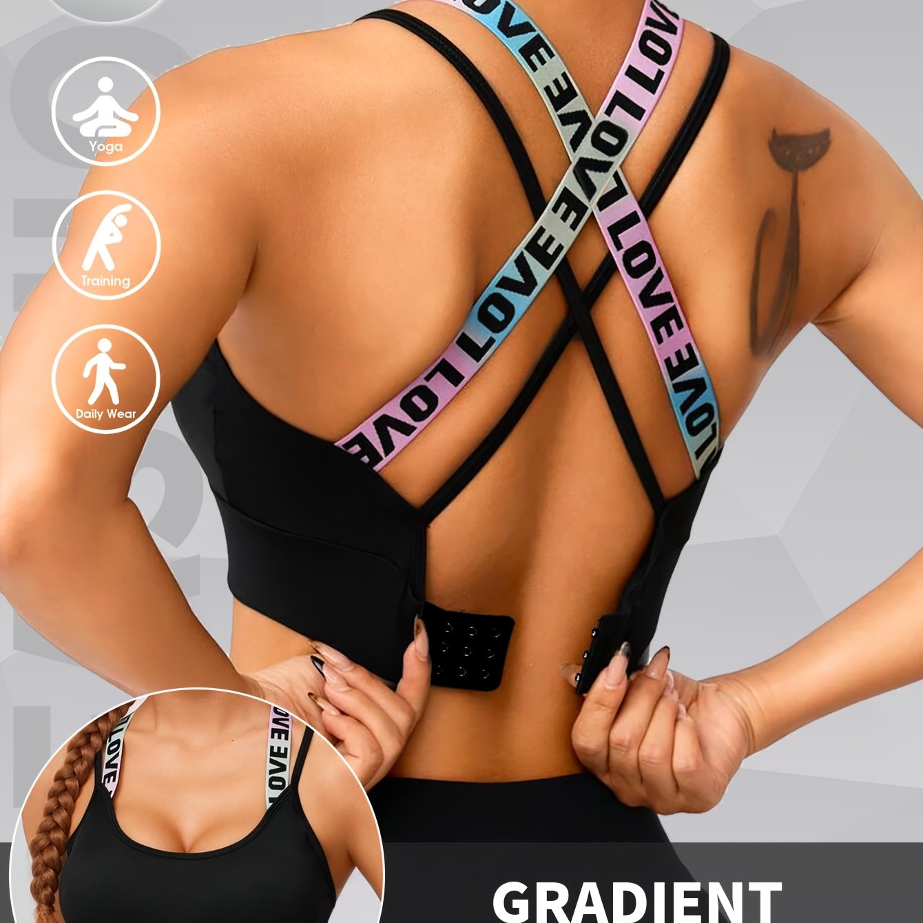 Soutien-gorge de sport croisé dégradé pour femme, sans armatures - Topdecheztop.fr