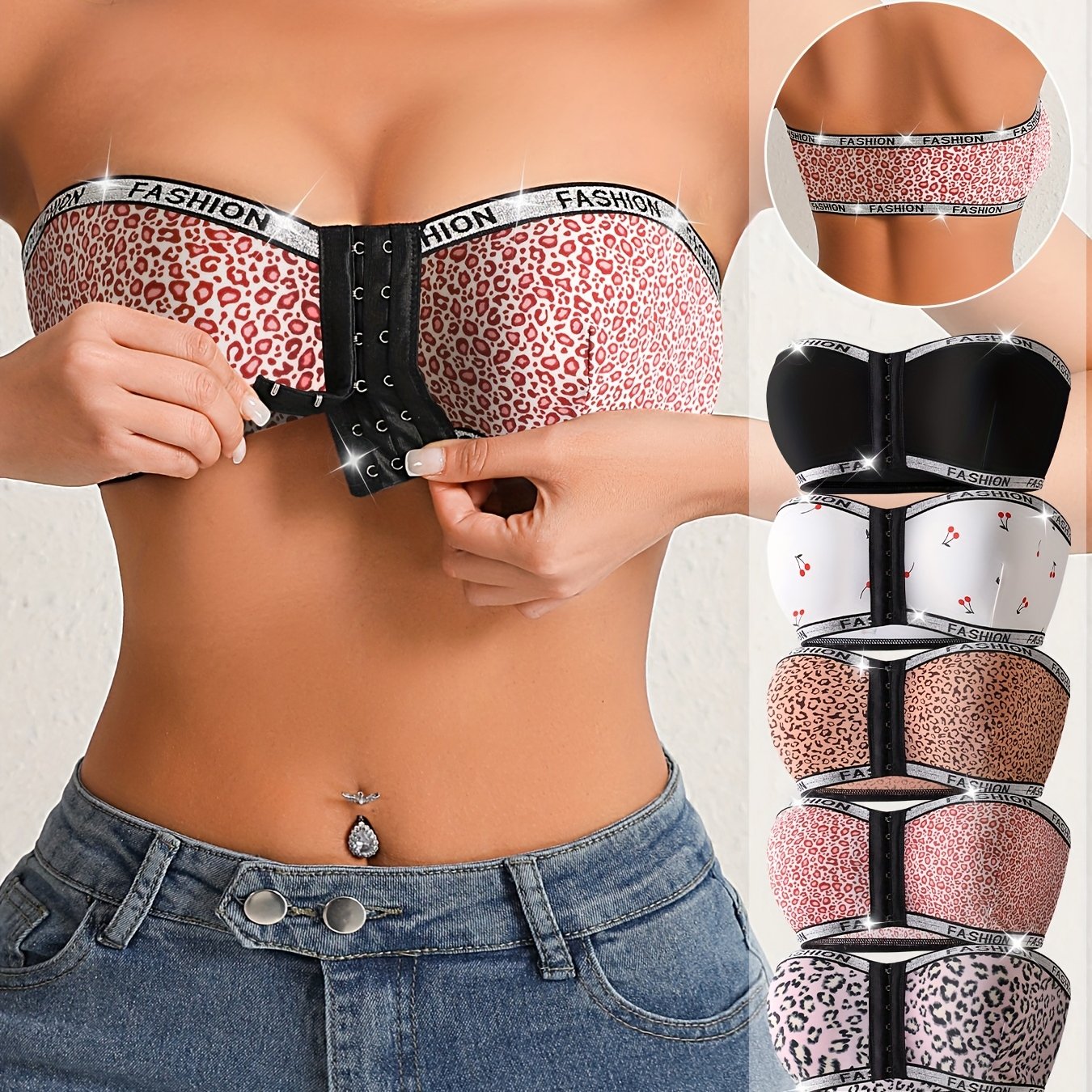 Ensemble de 6 soutiens-gorge sans bretelles à imprimé léopard