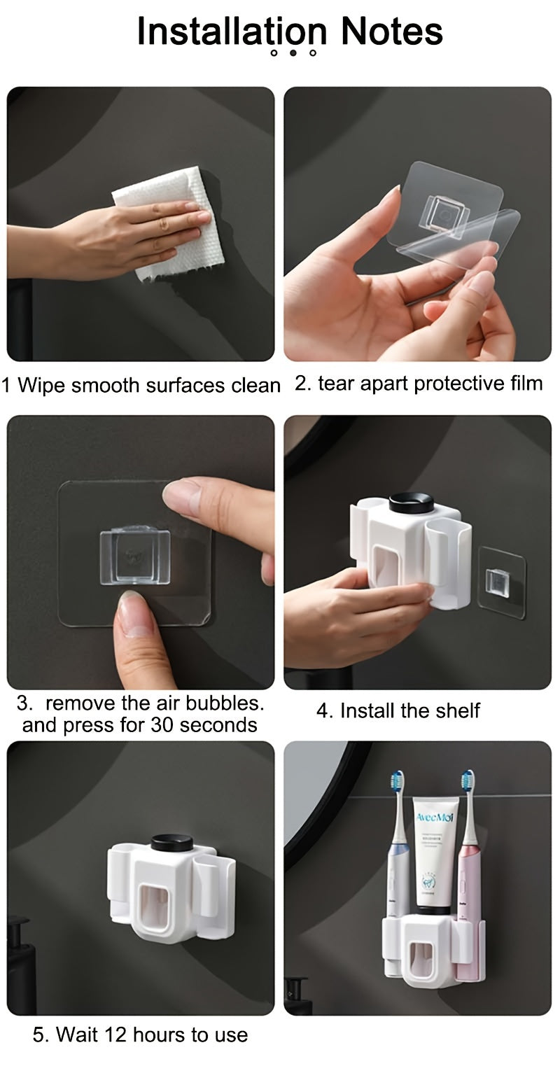 1pc Toothbrush Holder With Automatic Toothpaste Dispenser, Wall Mounted Toothbrush Storage Rack, Punch-free Toothbrush Storage Organizer, Multifunctional Electric Toothbrush Holder, Bathroom Accessories - Topdecheztop.fr