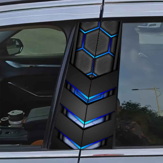 2pcs AHPAINTING Sporty Car B-Pillar Stickers - Hexagon Blue Accent Vinyl Decals, Scratch-Resistant Waterproof Self-Adhesive, Residue-Free Easy Install for Plastic/Metal/Glass/ Surfaces, Single-Use Exterior Accessories, Car De