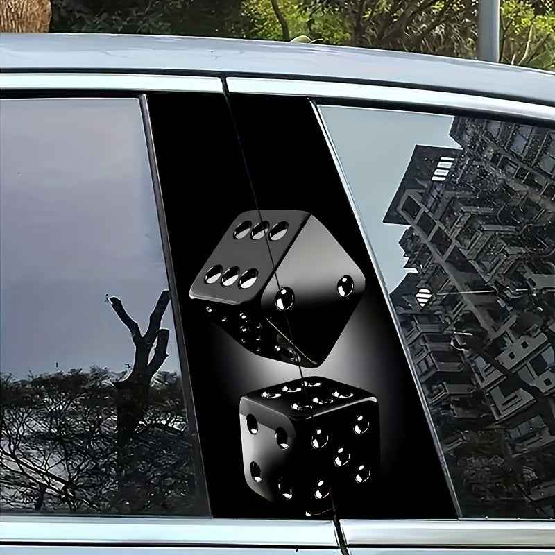2pcs Black Dice Car Stickers, Vinyl, Matte Finish, Easy to Apply, Residue-Free, Scratch-Resistant & Waterproof, Self-Adhesive, Suitable for Plastic and Metal Surfaces, Automotive Decoration, Glass Surface Decor