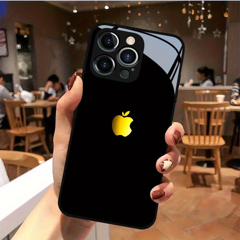 Coque en verre trempé avec logo Apple doré