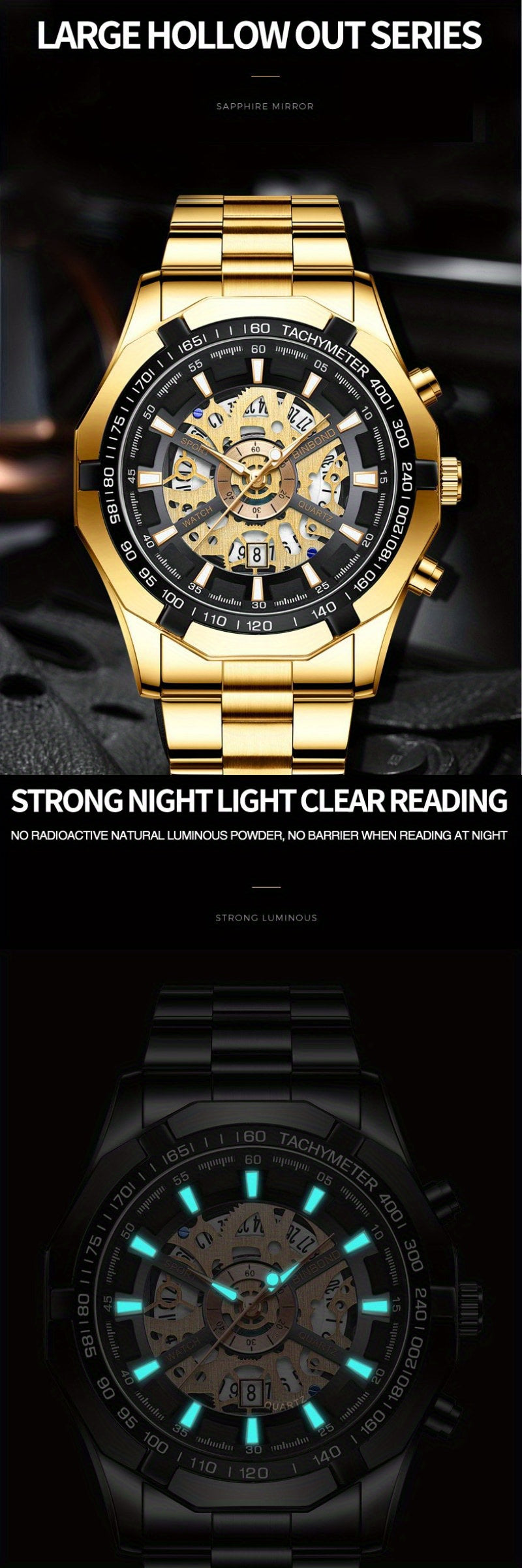 Montre Binbond Hollow Quartz étanche pour homme - Topdecheztop.fr